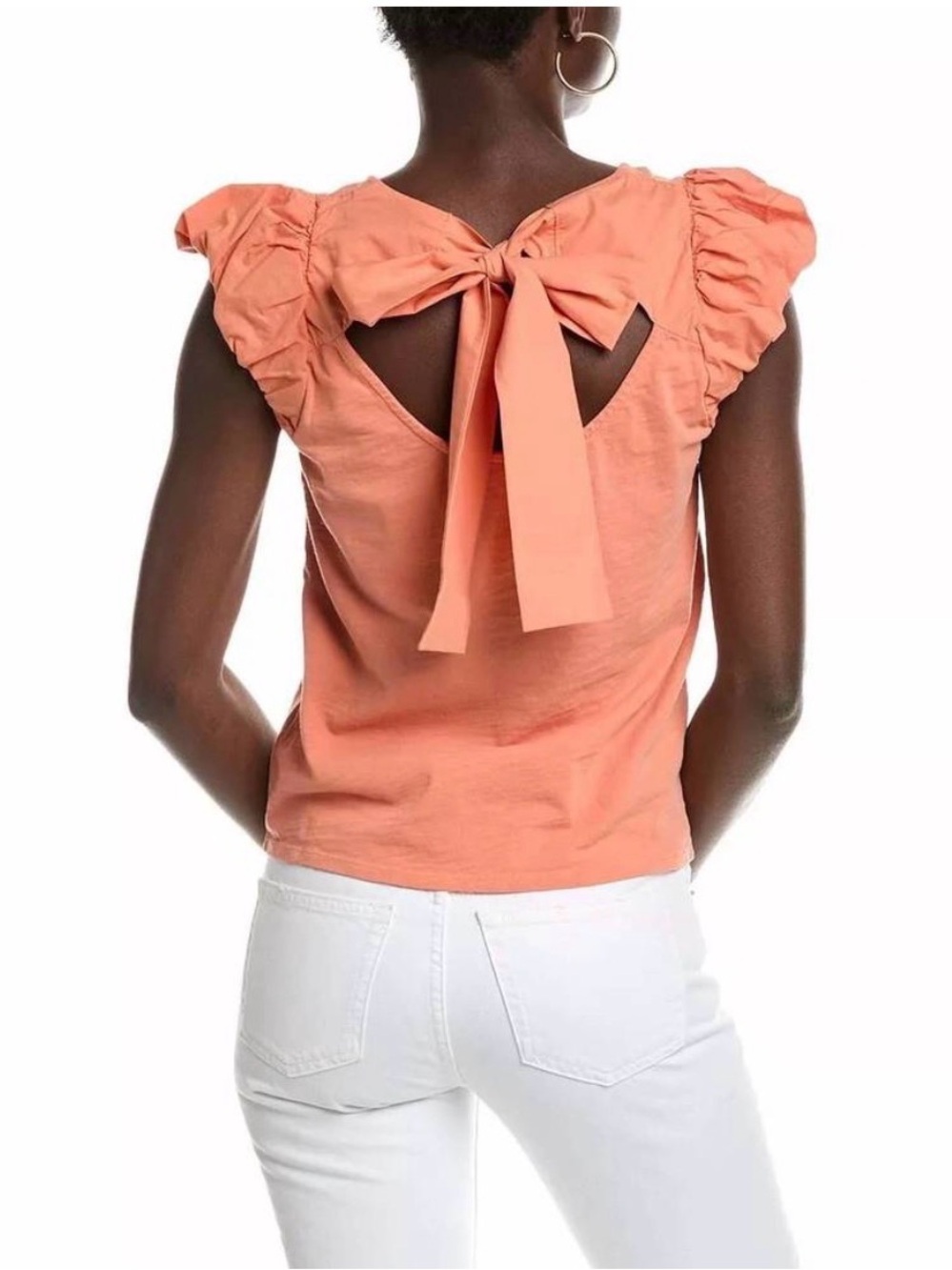 Nation LTD Audra Tee Ruffle Puff  Sleeve Top Coral Medium 100% Cotton - Picture 5 of 10